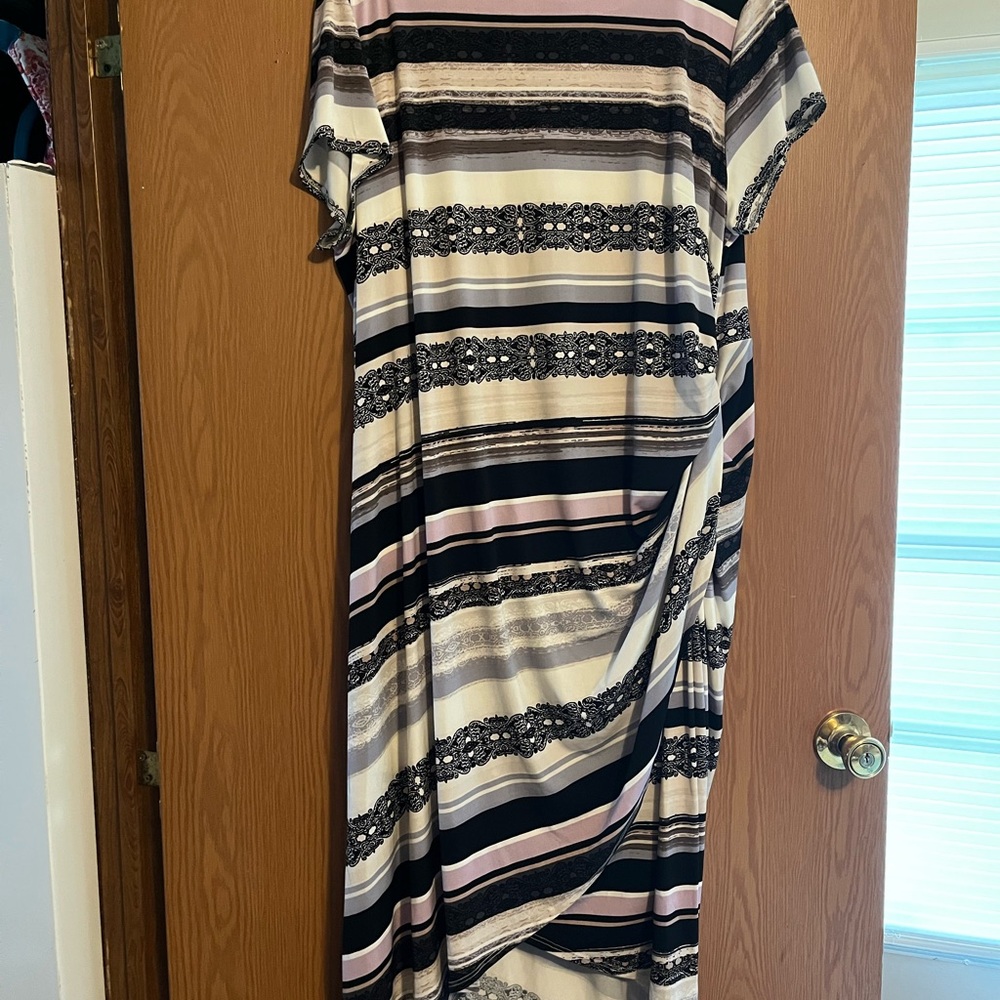 Cato Asymmetrical Dress with Black and Cream Stripes